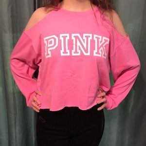 Pink cold shoulder fleece top